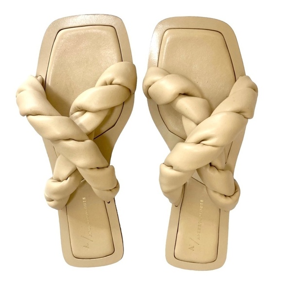 ANTHROPOLOGIE Twisted Puffed Slides Sandals Beige Leather in Honey - Picture 1 of 10